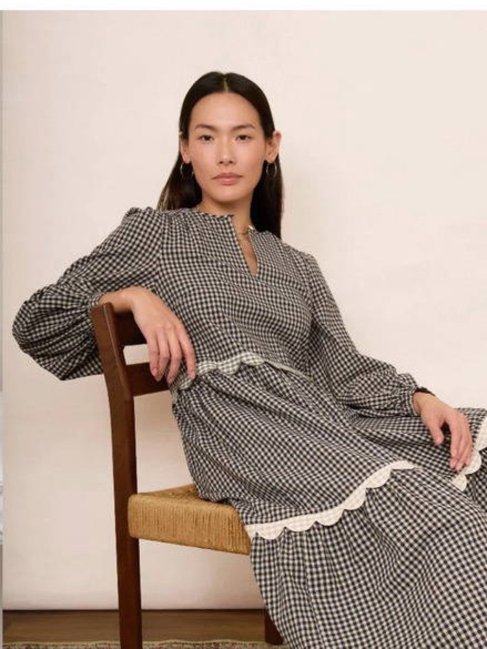 WYSE London Gabriel Gingham Tiered Midi Dress Scallops Keyhole /Button Size 6R